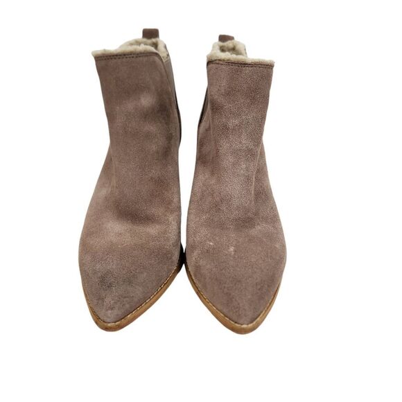 LIENDO Seychelles Boots Womens 8.5 Taupe Suede Ankle Bootie Shearling Shoe Cabin - Picture 3 of 12